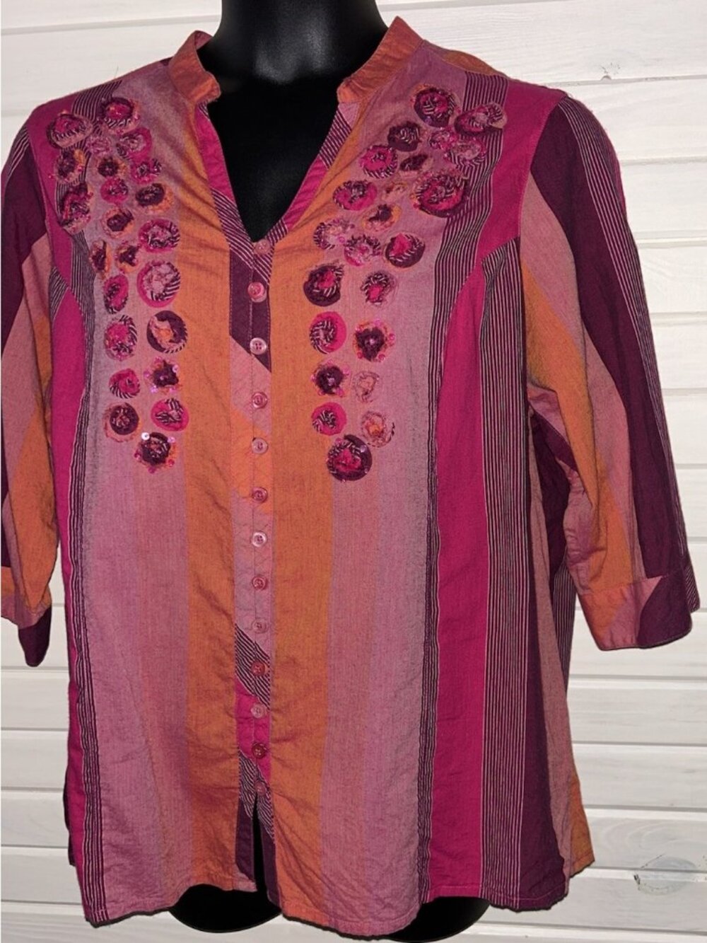 Cj Banks Plus Sz ?? (See Meas) Appliqué Cotton Lightweight Blouse Top EUC
